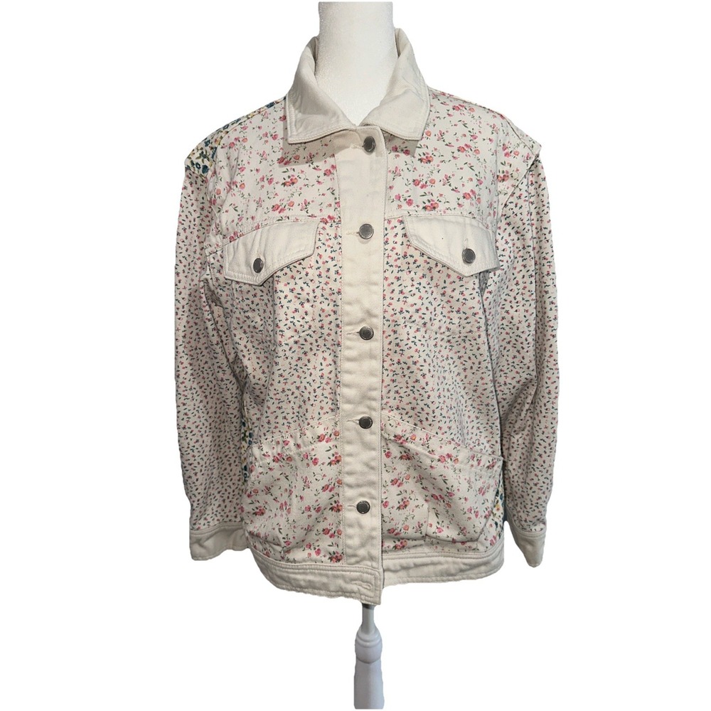 Blank NYC Denim Patchwork Floral Womens Jean Trucker Jacket Size Small